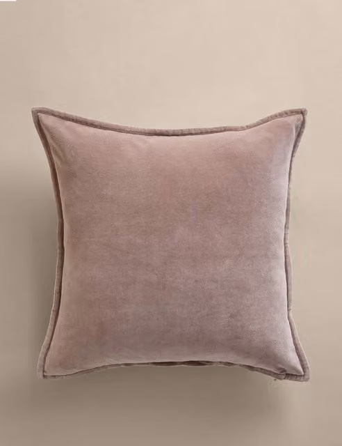 M&S Pure Cotton Velvet Square Cushion Cover in Beige