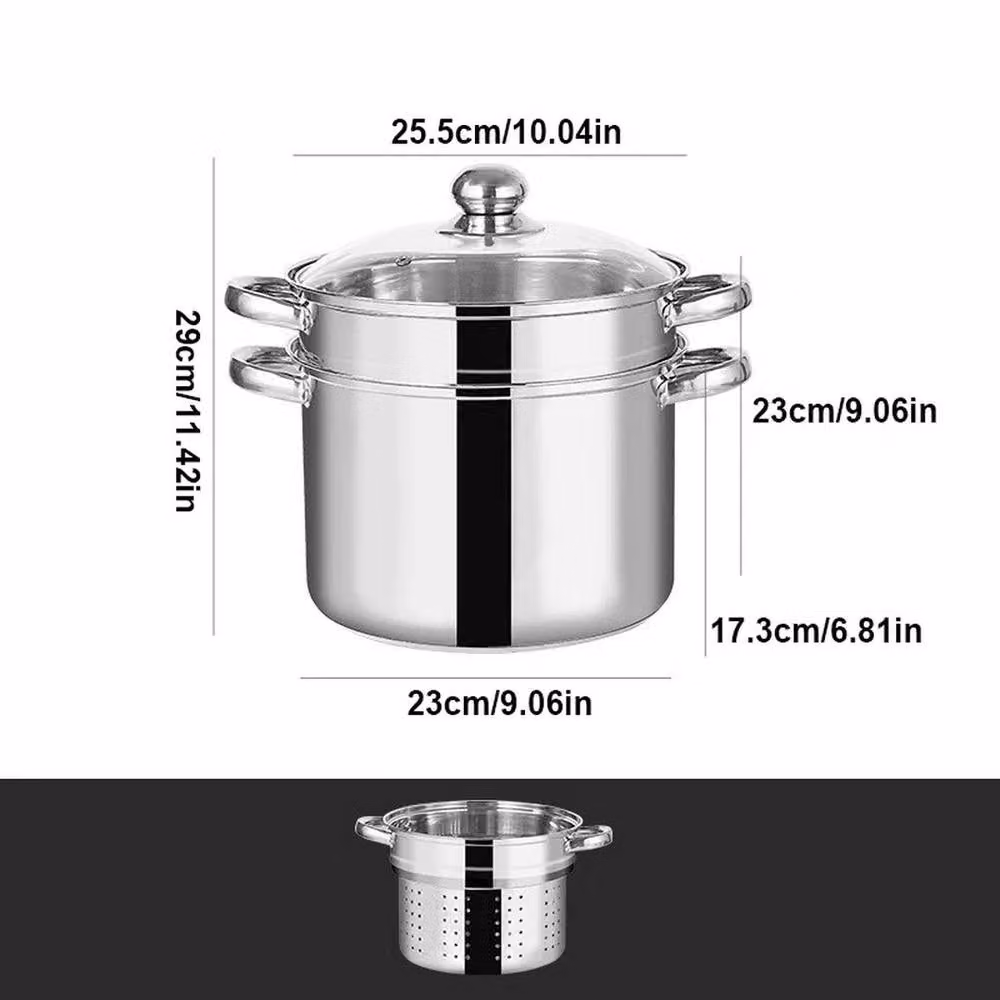 KORVIXA Stainless Steel Pasta Pot with Glass Lid in Silver – 2