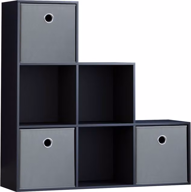 Vida Designs Durham 6 Cube Staircase Storage Unit in Oak with 3 Grey Baskets