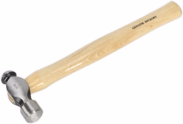 Loops 1lb Ball Pein Hammer with Hickory Wooden Shaft and Silver Drop Forged Steel Head