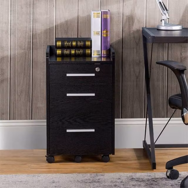 EONLION Black 3 Drawer Mobile Filing Cabinet with Castors