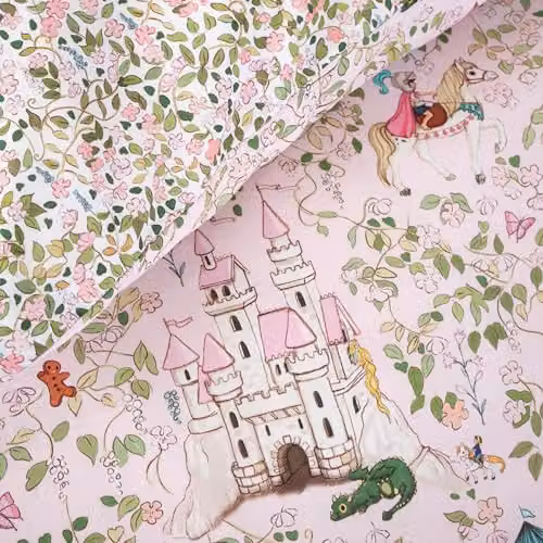 Belle & Boo Fairytale Reversible Cotton Double Duvet Cover Set with Pillowcases, Pink, Duvet Cover: 200 x 200 cm, Pillowcases: 50 x 75 cm – 2