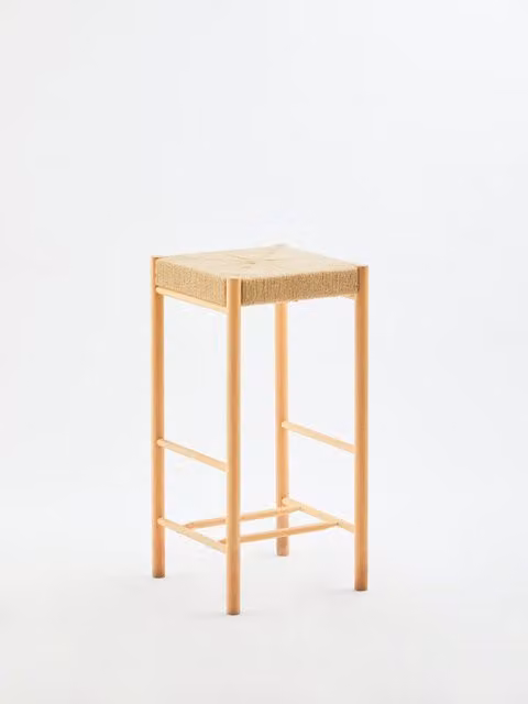 Orsina Bandar Rope Weave Bar Stool in Brown and Beige with Beech Wood Frame