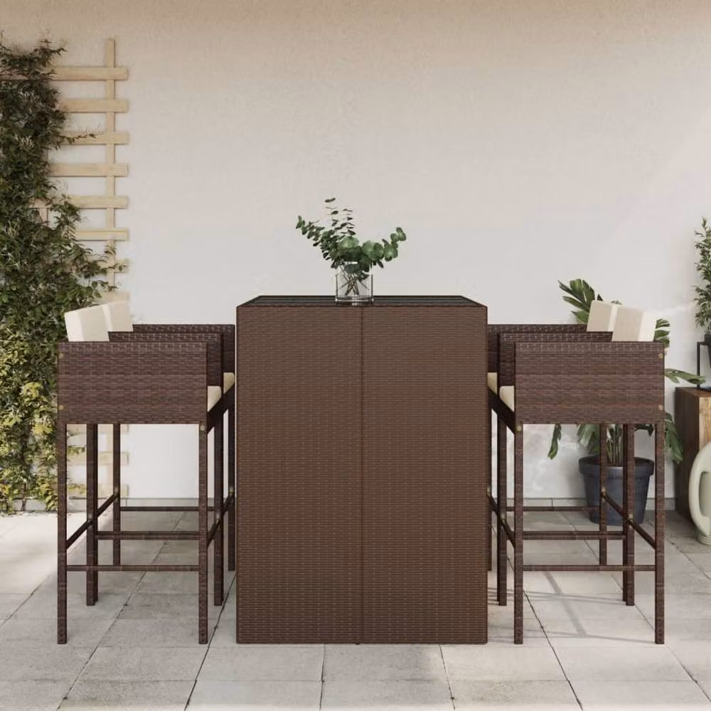 Berkfield Home 5 Piece Modern Garden Bar Set with Cushions in Brown Poly Rattan – 2