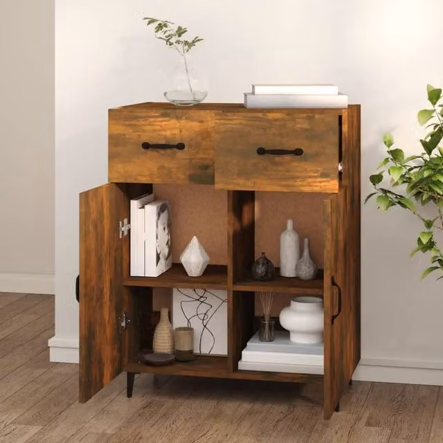Berkfield Home Smoked Oak Sideboard in Brown, W/D/H: 69.5 x 34 x 90 cm