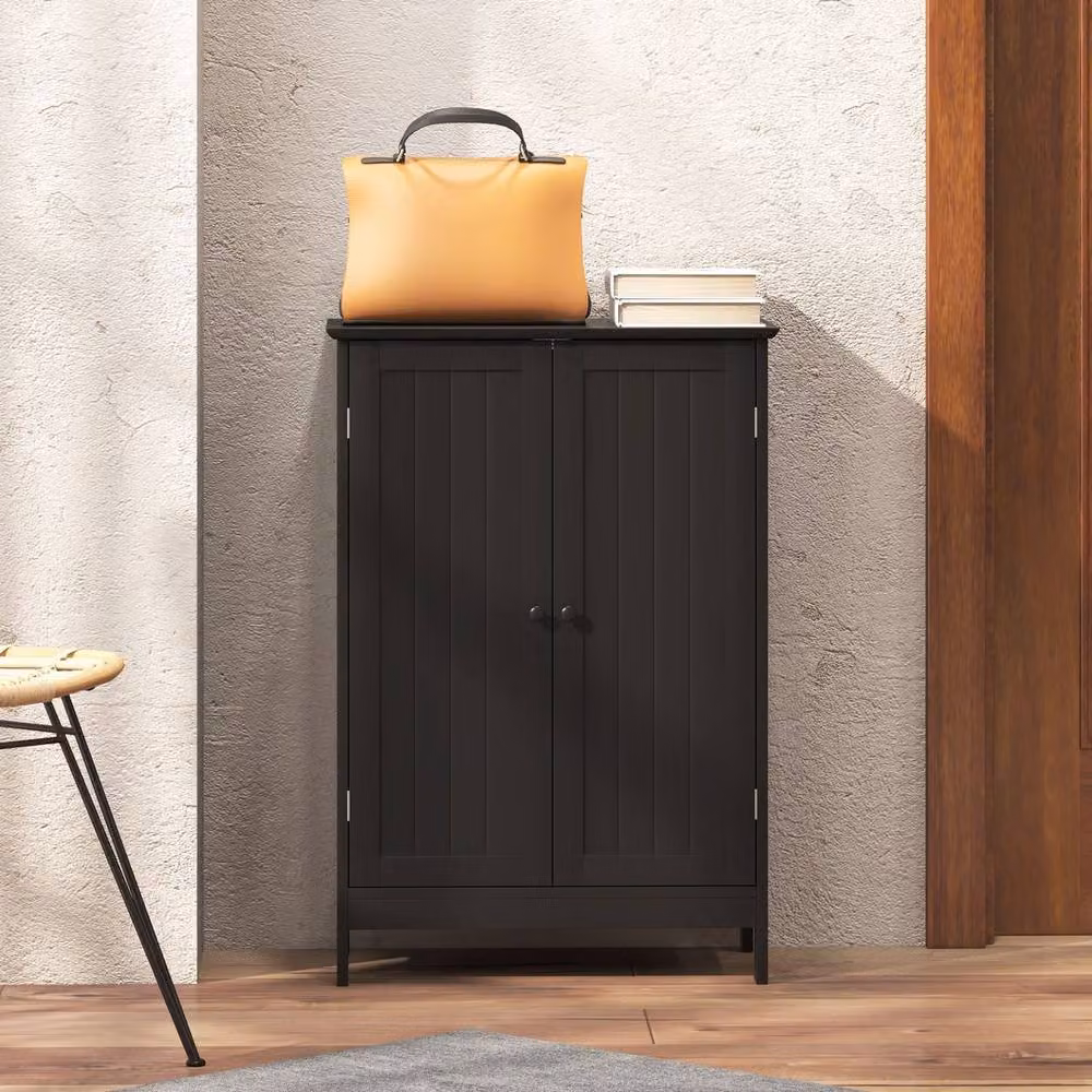 Costway Black Wooden Freestanding Bathroom Floor Cabinet with Hinged Doors and Adjustable Internal Shelves – 3