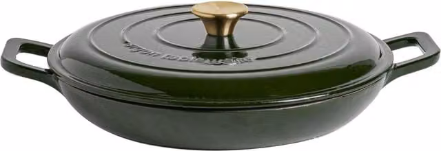 Argon Tableware Shallow Cast Iron Casserole Dish, 2.3l, Green