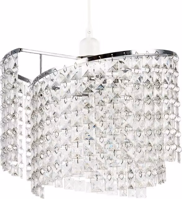 Happy Homewares Modern Chrome Chandelier Pendant Shade with Cascading Silver Acrylic Panels