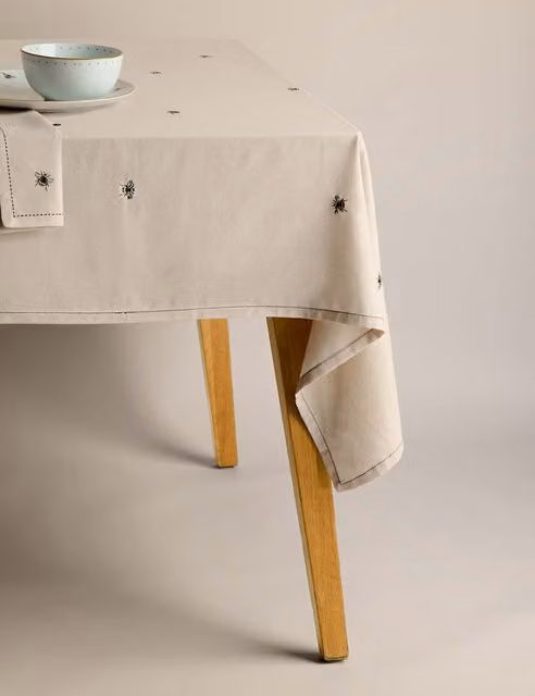 M&S Rectangular Rustic Cotton Tablecloth in Beige