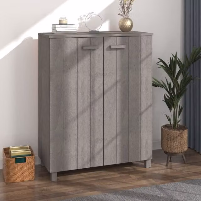 Berkfield Home HAMAR Shoe Cabinet in Light Grey Solid Pine, W/D/H: 85 x 40 x 108 cm