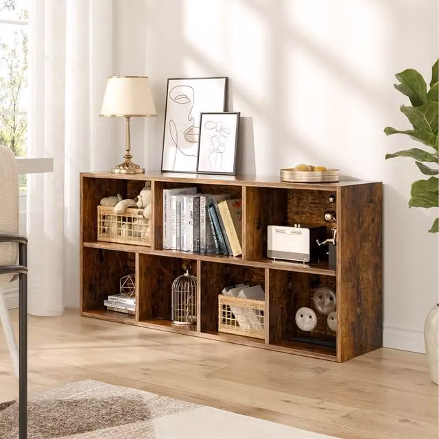 Komore Retro Brown Wood Cube Bookshelf Storage Rack with Back Panel