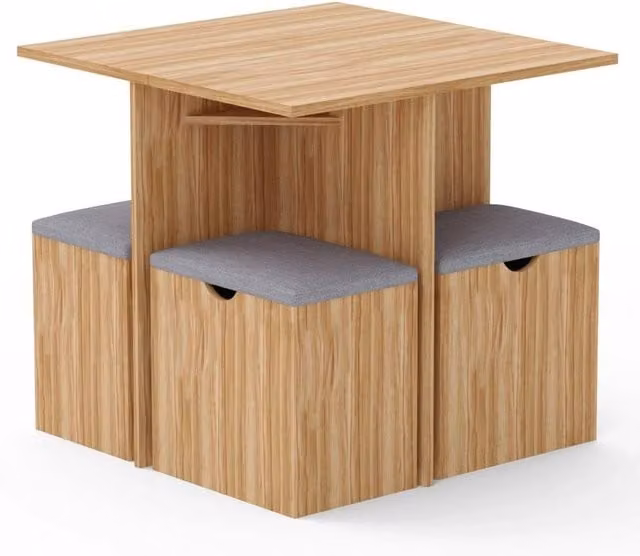 FORGEVIO Modern Wooden Dining Table and 4 Chairs Set in Light Oak and Beige