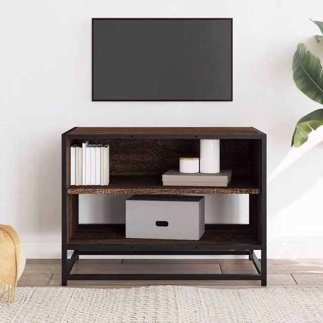 Berkfield Home Brown Oak TV Cabinet in Engineered Wood and Metal, W/D/H: 61 x 40 x 46 cm