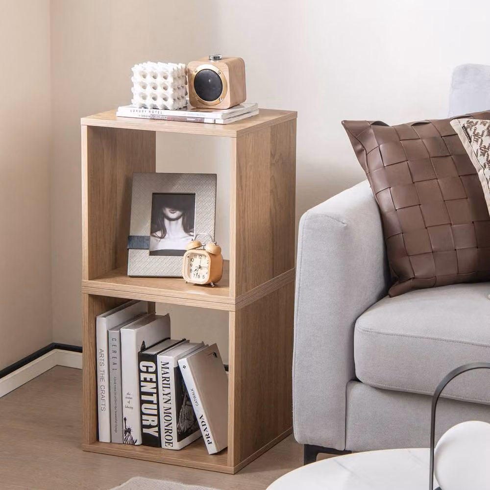 Costway 2 Piece Decorative Wooden Vinyl Record Storage Cubes in Natural Brown – 2
