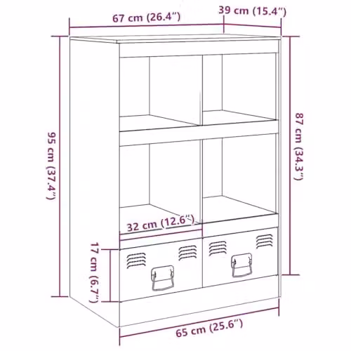 vidaXL Modern Black Steel Highboard W: 67 cm, D: 39 cm, H: 95 cm – 3