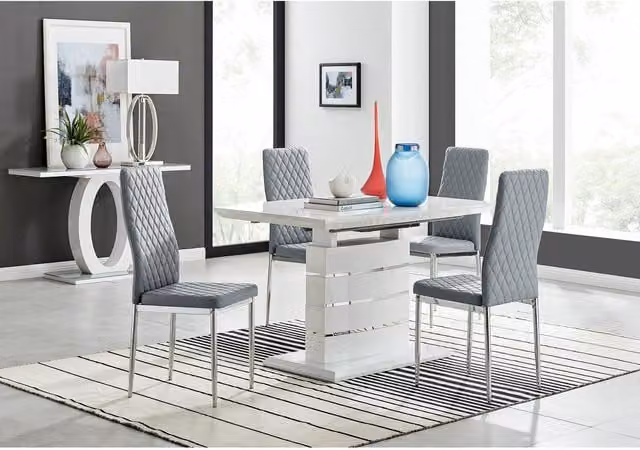 FurnitureboxUK Renato Grey High Gloss Extending Rectangular Kitchen Dining Table and 4 Milan Chairs