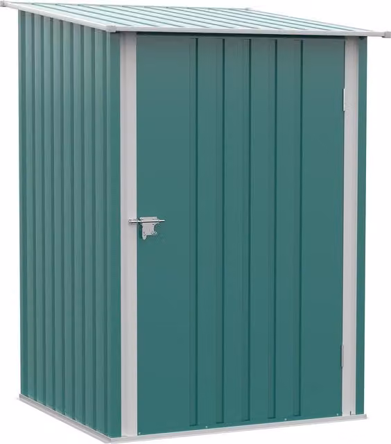Outsunny Green Galvanised Steel Lean To Garden Shed with Locking Single Door, W/D/H: 100.58 x 100.58 x 142 cm
