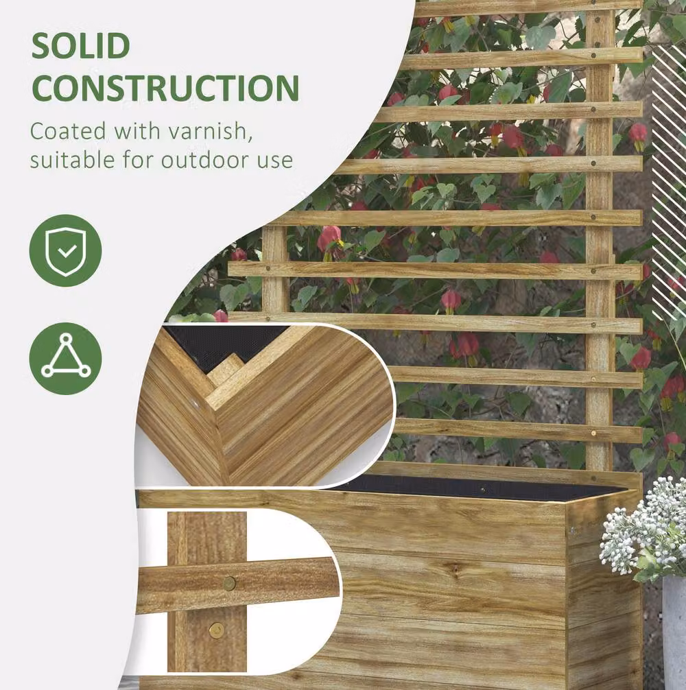 STILVORA Raised Planter with Trellis and Wheels in Brown Wood, W/D/H: 76 x 30 cm – 5