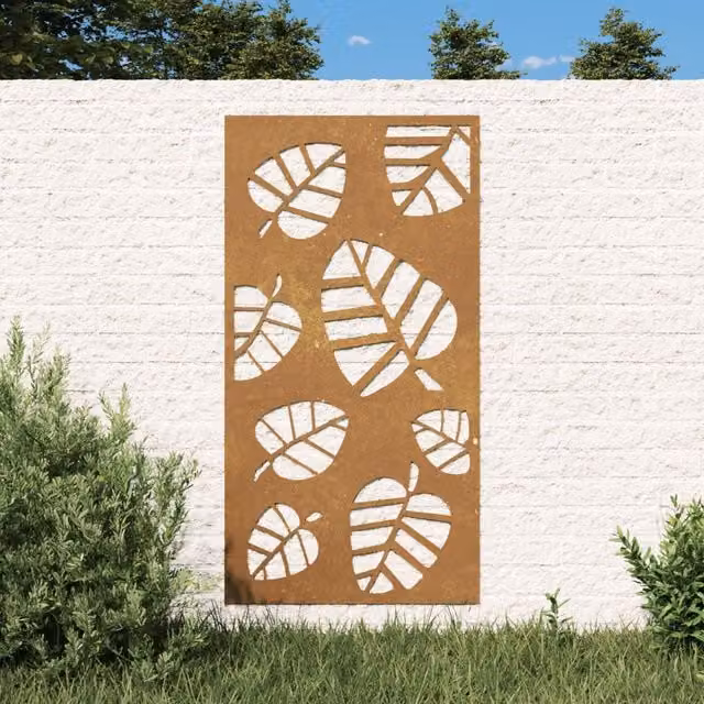 Berkfield Home Garden Brown Corten Steel Floral Wall Decoration, W: 105 cm, H: 55 cm