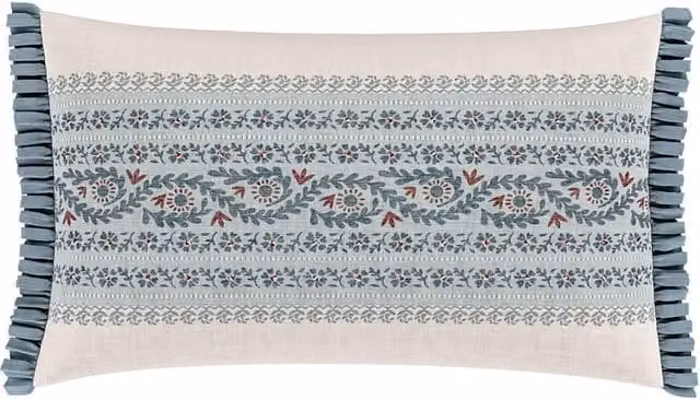 V&A Opulent Striped Rectangular Cotton Cushion in Beige, White and Multicolour