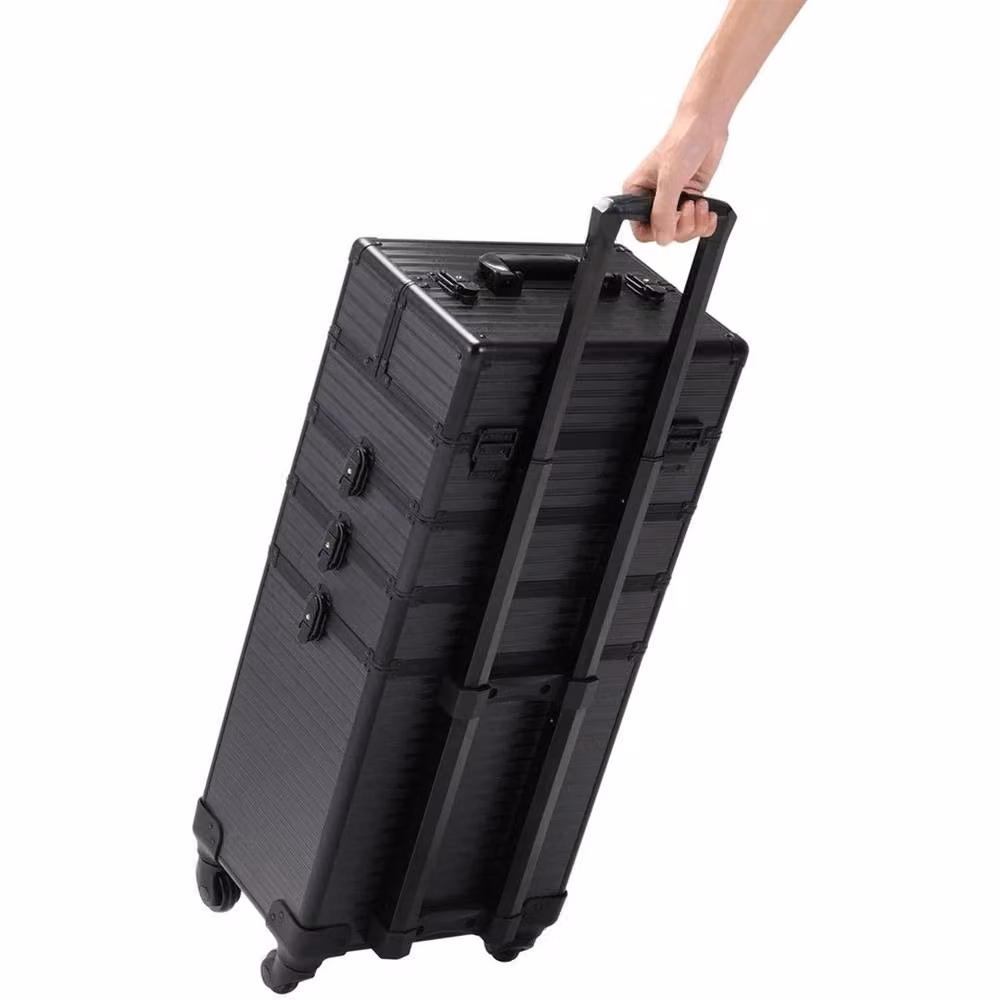 Kelvenix Cosmetic Case Trolley Box in Black and Gold with Wheels and Handles – 3