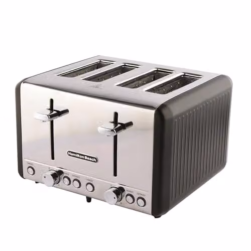 Hamilton Beach Harmony 4 Slice Toaster, 1850W, Espresso Black and Silver Stainless Steel with 6 Browning Controls, Defrost, Reheat and Cancel Settings, Removable Crumb Tray and High Lift Eject, HBT018B