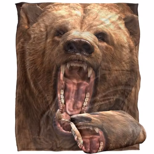 JQ Licensing Royce Mcclure Grizzly Bear Head Super Soft Fleece Throw Blanket, White, W/D/H: 152 x 127 cm – 1