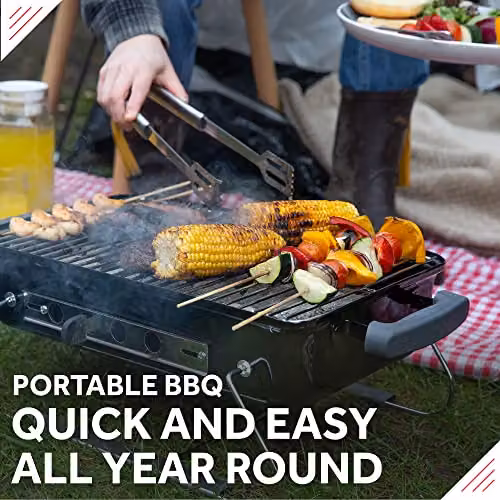George Foreman Premium On-The-Go Portable Charcoal Barbecue in Black with Two Part Warming Rack and Adjustable Airflow, GFPTBBQ1004B – 6