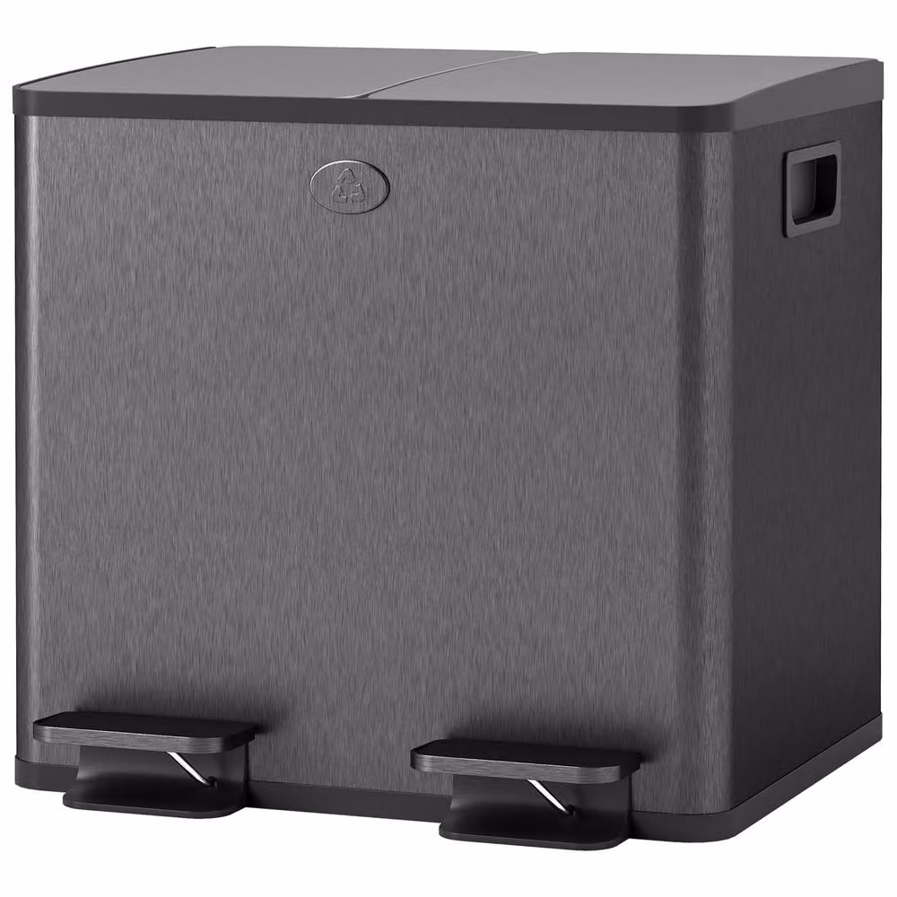 STILVORA Dual Compartment 30L Kitchen Bin with Soft-Close Lid and Pedal, Black Stainless Steel – 3