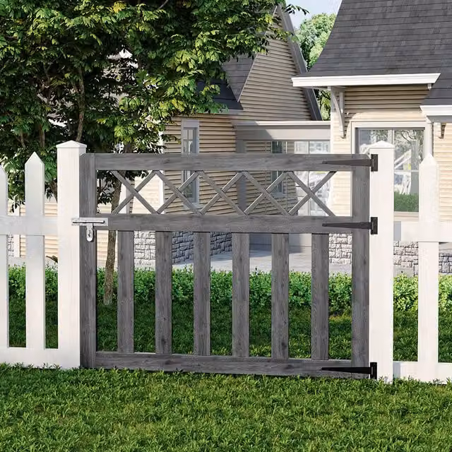 Livingandhome Grey Spruce Wood Single Garden Fence Gate with Mesh Design, W: 120 cm, H: 90 cm