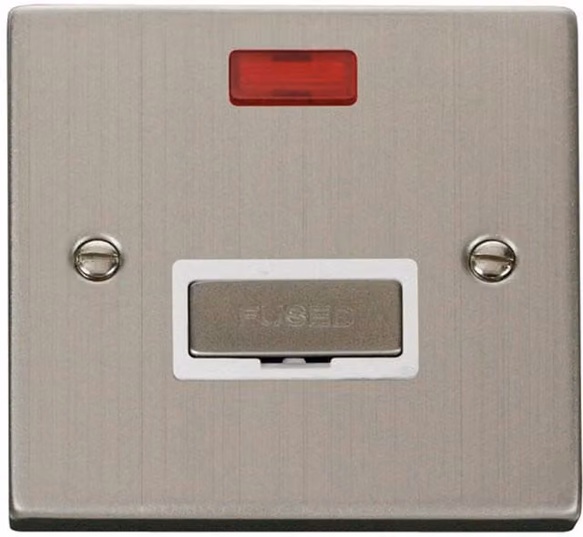 SE HOME White and Silver Stainless Steel Surface Mounted 13A Fused Ingot Connection Socket with Neon Plate