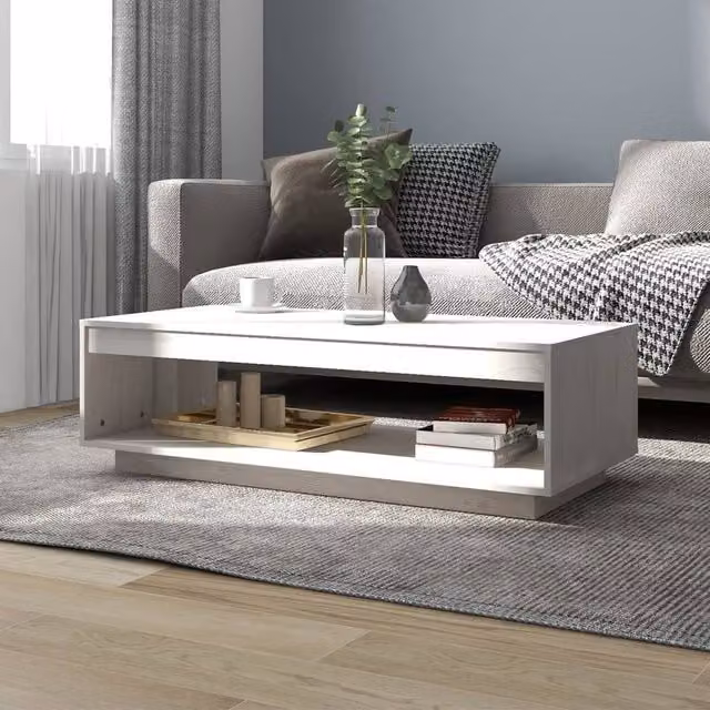 Berkfield Home White Solid Pinewood Coffee Table W/D/H: 110 x 50 x 33.5 cm