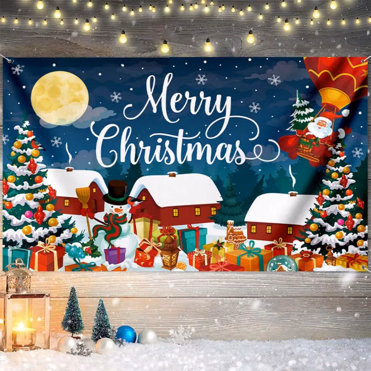 Leaper Blue and Multicolour Christmas Reindeer Party Decoration Backdrop, W: 150 cm, H: 90 cm – 2