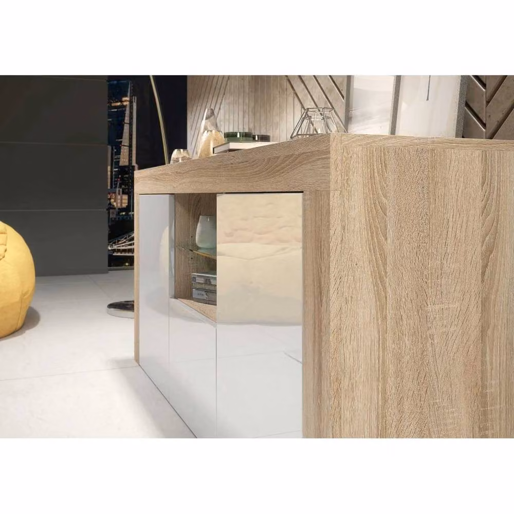 PAWNORA Modern White Glossy Wood TV Unit and Sideboard Storage Cabinet – 2