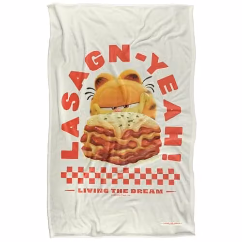 Garfield Living The Dream Silky Touch Super Soft Fleece Throw Blanket, Multicolour and White, W/D/H: 91 x 147 cm