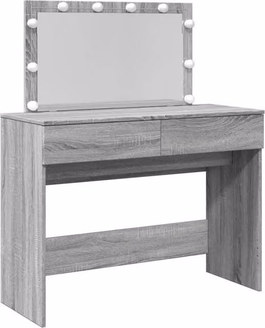 Berkfield Home Modern Grey Sonoma Dressing Table with LED Hollywood Mirror W/D/H: 100 x 40 x 120 cm