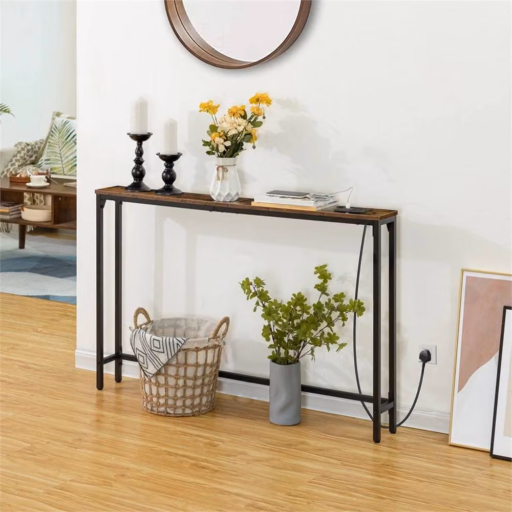 Nordara Black and Brown Charging Station Console Table for Hallways, W/D/H: 120 x 15 x 79.5 cm – 3