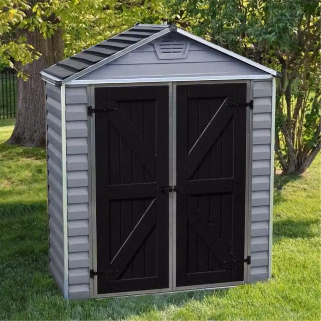 Cheshire Double Door Apex Plastic Shed with Skylight in Light Grey