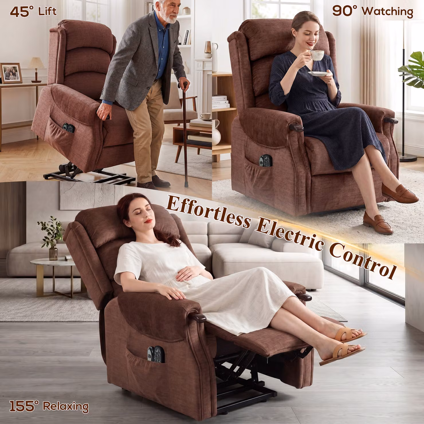 HOMCOM Power Lift Recliner with Vibration Massage and Heat in Brown Fabric – 4