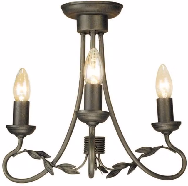 Netlighting Olivia 3-Light Ceiling Chandelier in Black and Gold with Glass Shades and E14 Base