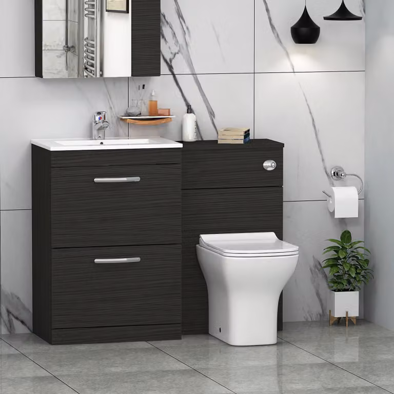 Royal Bathrooms Turin 1100mm Hale Black Minimalist 2-Drawer Basin and Qubix Back to Wall Toilet Pack