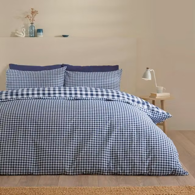 Catherine Lansfield Bamford Gingham Check Reversible Duvet Cover Set, Blue, 180 x 200 cm – 1