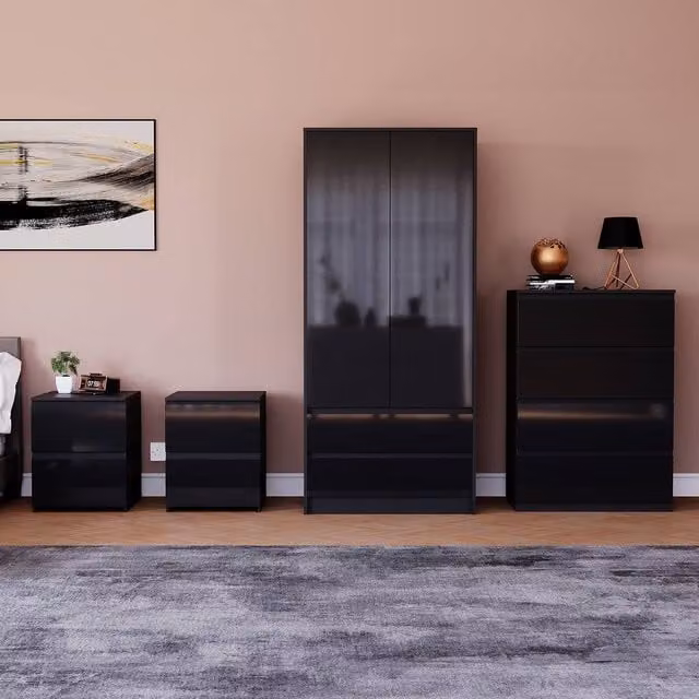 HD Designs Vida Designs Glinton 4 Piece Modern Black Glossy Bedroom Set – 1