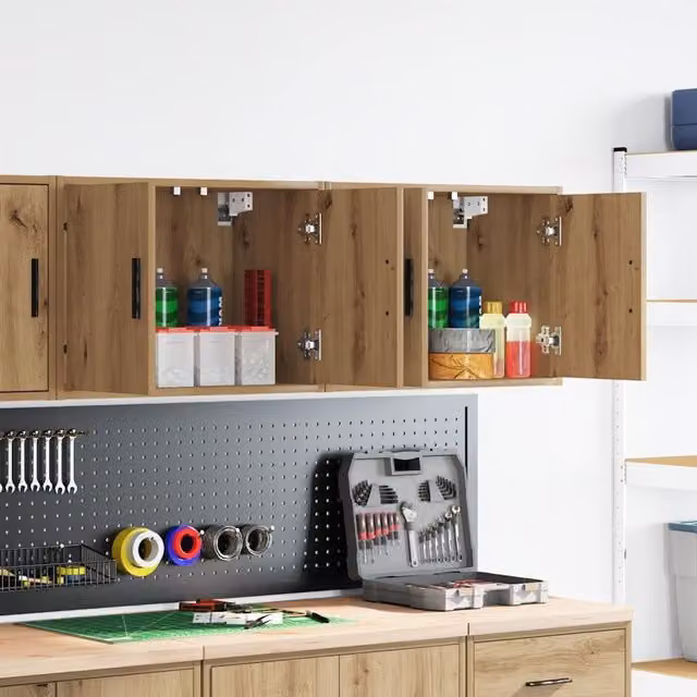 Berkfield Home Garage Wall Cabinets, 2 Piece Set in Brown Artisan Oak Engineered Wood – 1