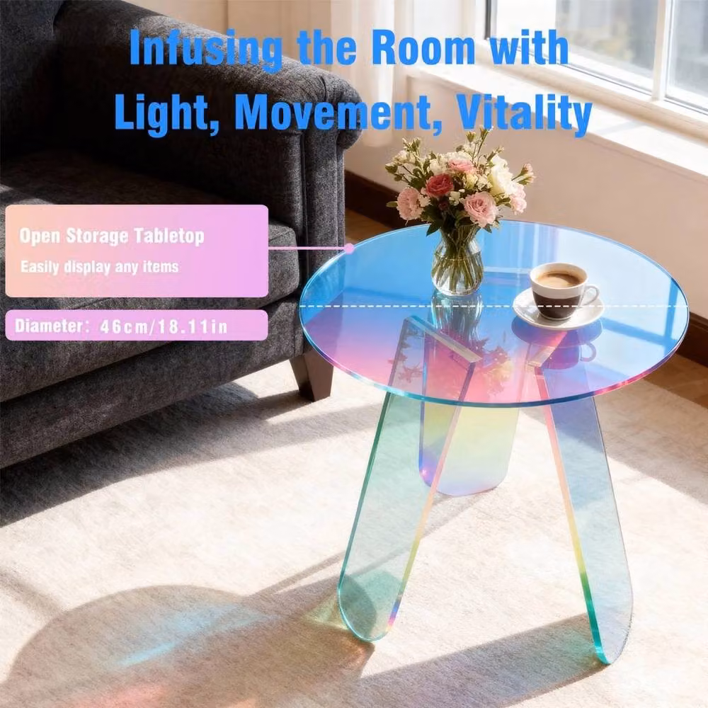 NESTLUNE Round Iridescent Acrylic Side Table in Transparent Multicolour, W/D/H: 15 x 15 x 100 cm – 3