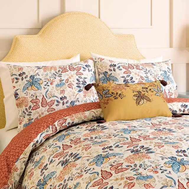 Sanderson Madagascar Double Duvet Cover and Pillowcase Set, Red and Pink Floral Cotton, 140 x 200 cm