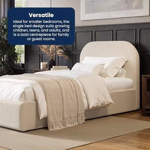 Flair Furnishings Alba Single Ottoman Bed Frame with Storage and Curved Headboard in Cream Boucle – 6