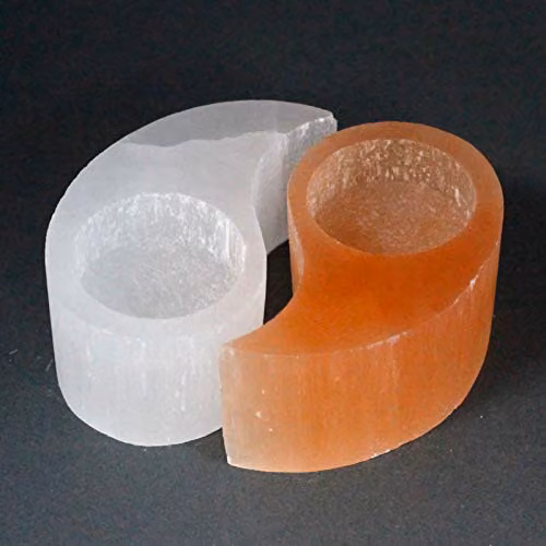 Ancient Wisdom Selenite Ying Yang Crystal Candle Holder in Orange and Multicolour