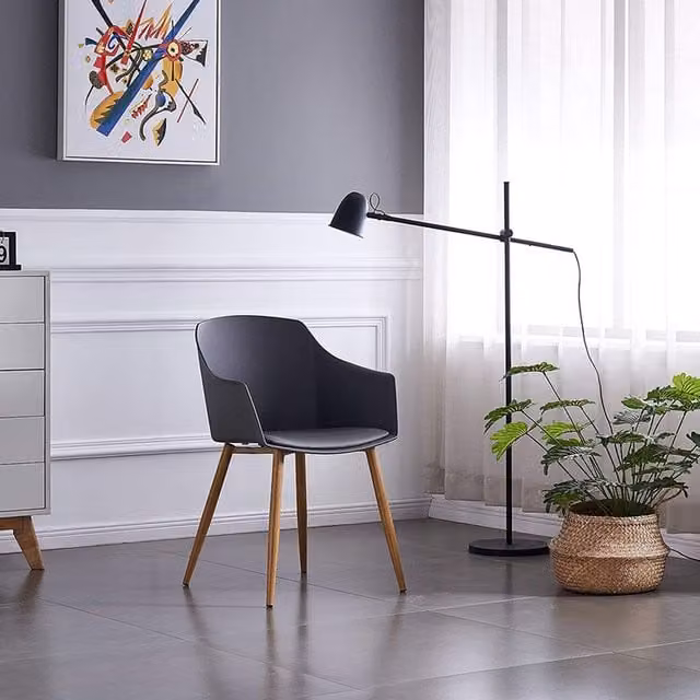 Life Interiors Set of 2 Eden Plastic Dining Chairs with Padded Synthetic Leather Cushions in Grey and White
