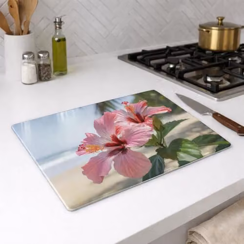 Purely Home Pink and Sand Rectangular Glass Worktop Protector with Non-Slip Feet – 2